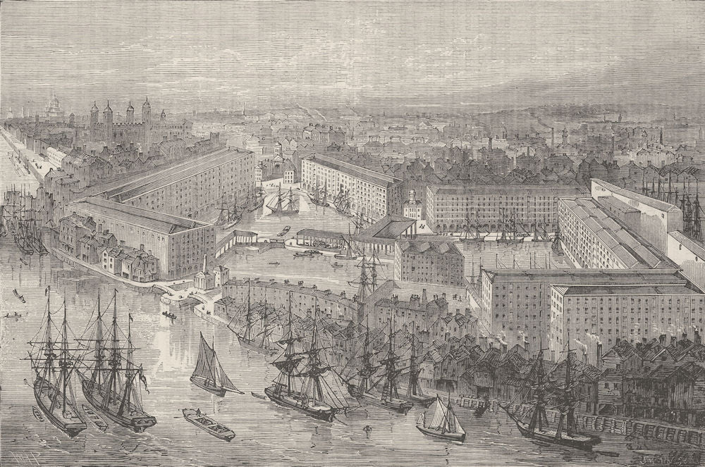 LONDON DOCKS. St.Katharine's docks c1880 old antique vintage print picture